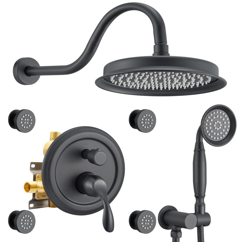 FOSES Shower System Wall Mount Rain Shower Head with Body Jets & Rough